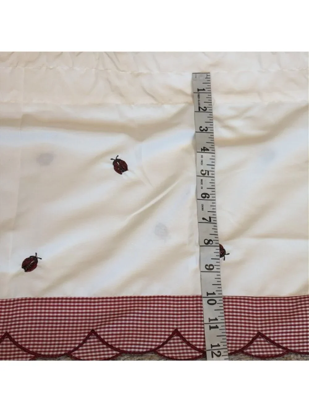 Lorraine Ladybug Meadow Valance & Panels Curtain Set Red Gingham Cottagecore